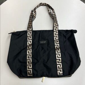 Used once VERSACE parfums foldable nylon black and gold tote bag travel purse